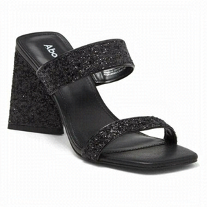 ABOUND "Carina" Block Triangle Heel Sandals Black Glitter Slides